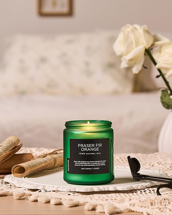 M&SENSE Fir & Orange Scented Natural Soy Wax Non Toxic Candle for Home, Cotton Wick Christmas Tree Scented 7.05oz Up to 50 Hours Holiday Aromatherapy Candle for Relaxation