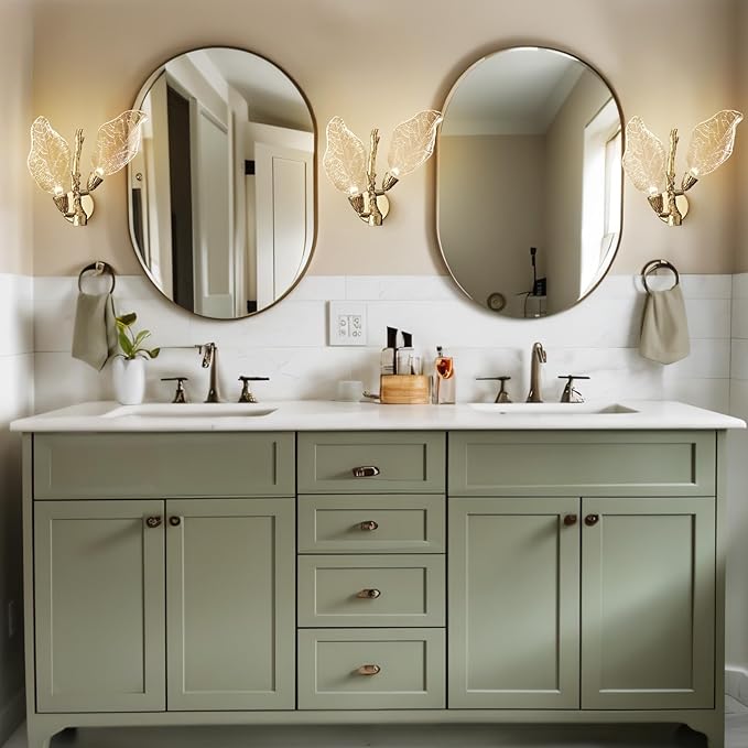 Wall Sconces, Gold Bathroom Sconces Wall Lighting with Clear Acrylic Leaf, Modern Sconces Wall Decor Wall Light fixtures for Bathroom Mirror Living Room Hallway Bedroom Stairs (1pcs,Gold)