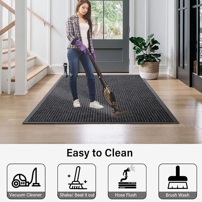 Commercial Grade Front Door Mat 4′ x 44′Customized Sizes,Heavy Duty Waterproof All Weather Doormat for Entrance, Rubber Backing Low Profile Indoor Outdoor Mats,Brush Floor Mats for High Traffic Area