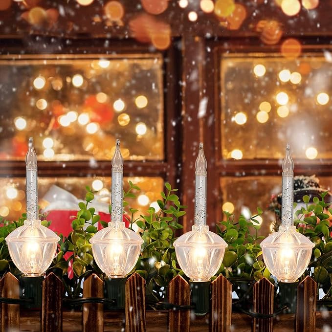 SUNSGNE Bubble Christmas Lights - 8.8Ft Vintage Christmas Lights with 10 Silver Glitter Bubble(1 Spare) for Holiday Christmas Lighting - Green Wire