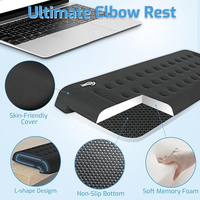 2-Piece L-Shaped Desk Edge Cushion,Memory Foam Elbow Pad & Wrist Rest,Non-Slip Ergonomic Design for Comfortable Typing & Elbow Pain Relief,Ideal for Office, Gaming,Home Use (Black)