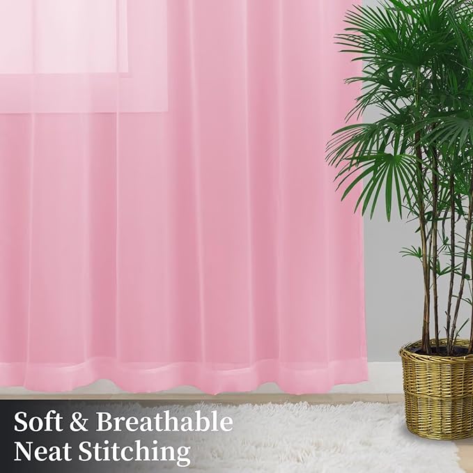 Sheer Curtains 84 Inches Long 2 Panels, Rod Pocket Short Curtain for Kitchen, Bedroom, Cafe Window(Pink 38" W x 84" L)