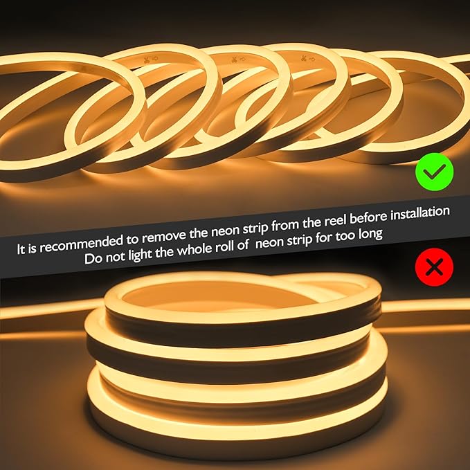 LED Neon Rope Light, 32.8ft Dimmable Commercial Neon Strip Light Outdoor Waterproof,ETL Listed 2500K Warm White LED Rope Lights for Supermarket,High Building, Celebration,110V