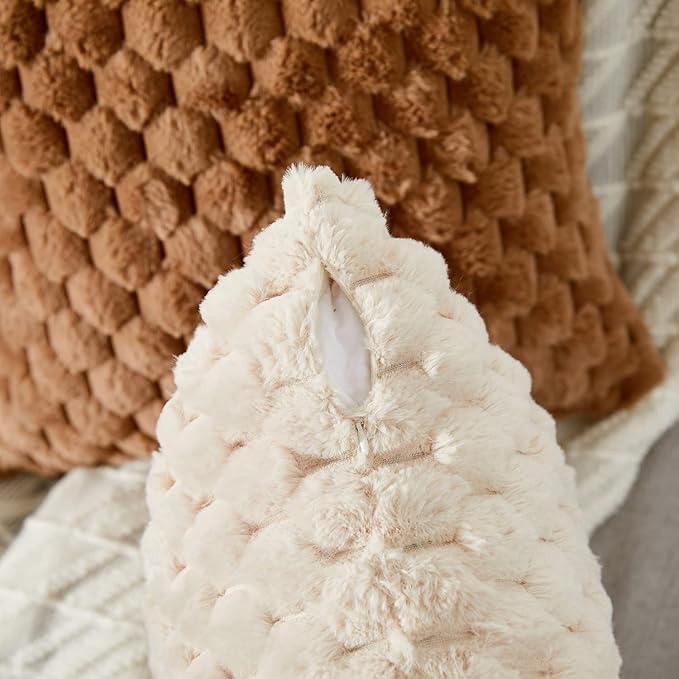 Yaertun Pack of 2 Super Soft Cozy Lumbar Decorative Throw Pillow Covers Fuzzy Plush Faux Fur Luxury Cushion Cover Pillowcase for Sofa Couch Bed Livingroom 12x20 Inch Beige