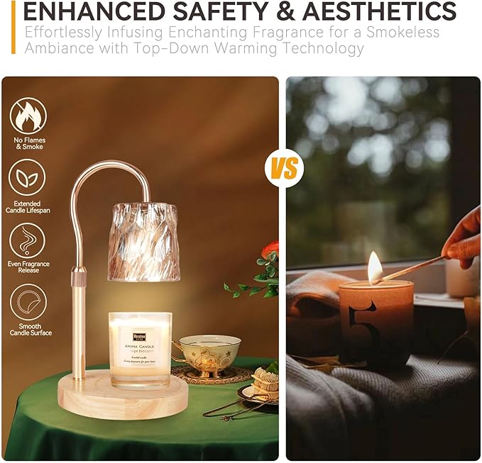 Candle Warmer Lamp with 3 Bulbs, Adjustable Height Dimmable Candle Warmer with Timer, Compatible with Large Jar Candles, Candle Lamp with Charming Gift Box for Her/Him
