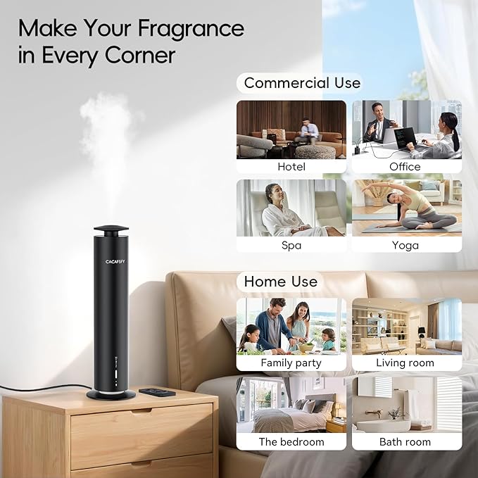 Waterless Scent Diffuser,Hotel Scent Diffuser-Smart APP Control-Cover Up to 1000 Sq.Ft.-Cold Air Tech,Scent Diffusers for Home,Aromatherapy,Large Room,Spa,Commercial-Black Essential Oil Diffuser