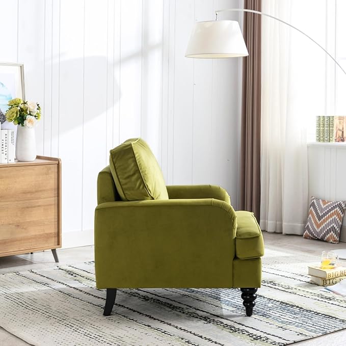 chairus Mid Century Modern Velvet Accent Chair Set of 2, Vintage Club Armchair with Firm Supportive Seat & Soft Backrest, Comfy Single Sofa Reading Chair for Living Room Bedroom Apartment, Olive Green