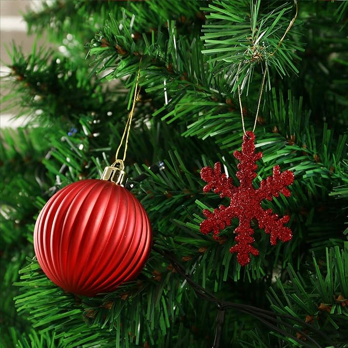 Sunnyglade 60ct Red Christmas Tree Ball Ornaments Set Shatterproof Christmas Bling-Bling Hanging Decoration with Hand-held Gift Package for Xmas Tree Holiday Wedding Party (Red)
