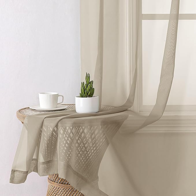 Aiyufeng Taupe Sheer Curtains 84 Inches Long 2 Panels Set, Semi Transparent Voile Rod Pocket Sheer Window Drapes for Bedroom Bed Canopy Living Room Dining Wedding Party Backdrop, 40W x 84L inch