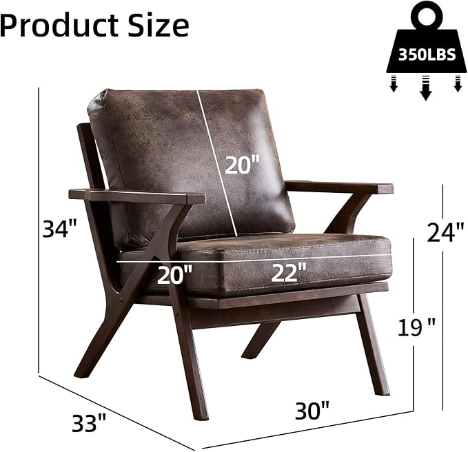 INZOY Mid-Century Modern Accent Chair Set of 2, Breathable PU Leather Living Room Chair and Soft Thick Padded Armchair for Living Room Bedroom Reception with Removable Upholstered Cushions, Dark Grey