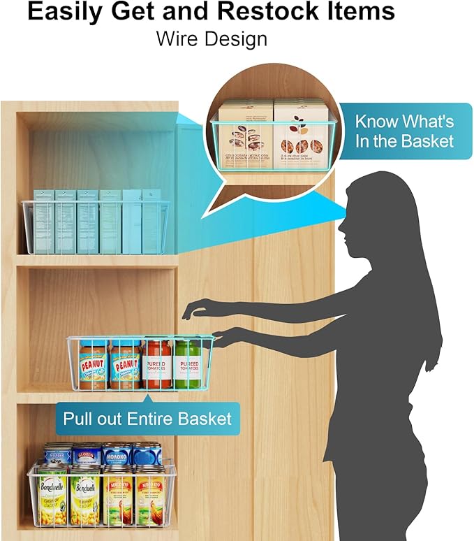 iSPECLE Wire Baskets - 4 Pack Wire Baket for Storage, Pantry Baskets Organizer Bins, Cabinet Storage Organization for Easily Get Items, White