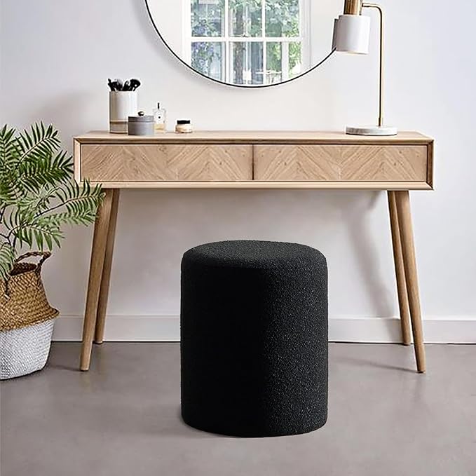 Get Set Style Modern Round Ottoman with Soft Padded Seat, Multifunctional Vanity Stool for Makeup, Upholstered Footrest Stool Ottoman Foot Stool for Living Room, Bedroom