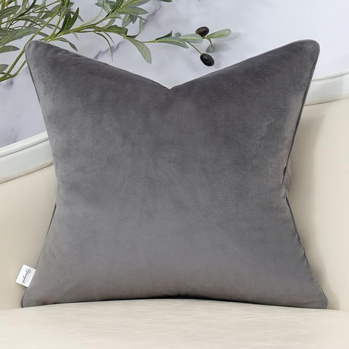 Yangest Dark Grey Twigs Throw Pillow Cover Velvet Branches Velvet Cushion Case Neutral Pillowcase for Sofa Couch Bedroom Living Room Home Decor,20x20 Inch