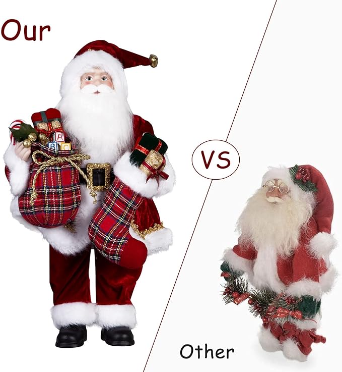 Uten 18" Santa Claus Decorations, Standing Christmas Santa Claus Figurine Figure Decor Christmas Sock and Gifts Bag Christmas Decoration Indoor, Birthday Gifts (Red)