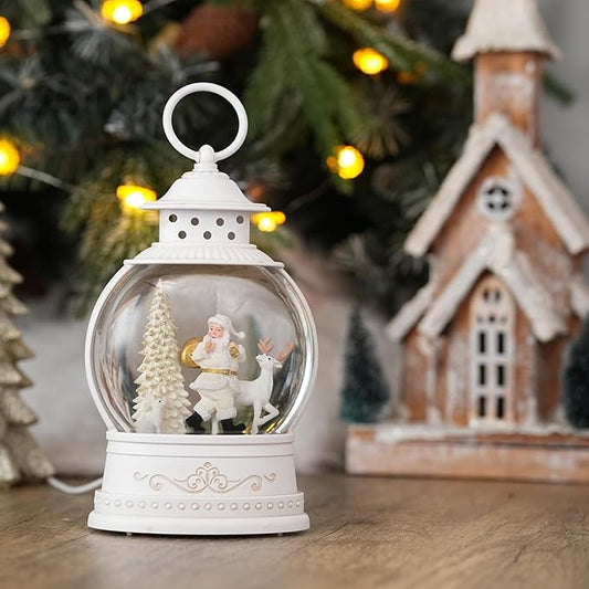 Christmas Snow Globes with Music, Santa Deer Lighted Christmas Lantern with 6h Timer, USB or Battery Operated Festival Decoration Gifts