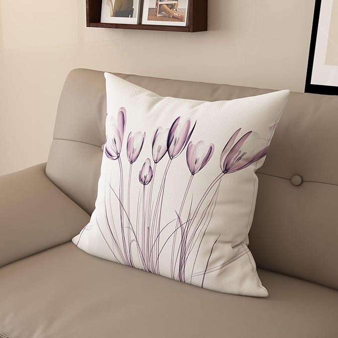 Textured Modern Minimalist Pillow Cover with Creative Floral Print, Digital-Printed Square Cushion Cover for Living Room Sofa (24 * 24inch-03022)