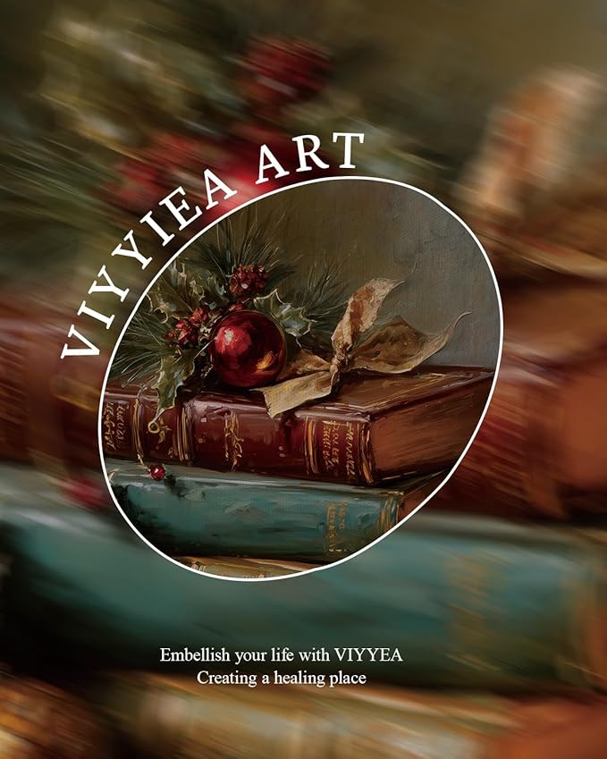 VIYYIEA Vintage Gold Framed Wall Art for Living Room, Christmas Canvas Prints Home Decor, Oil Painting Picture, Bedroom Wall Decor Gifts for Friends or Family -【Christmas Magic Book】-(16L x 12W)