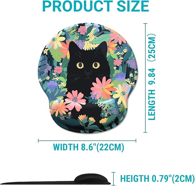 Ergonomic Mouse Pad Wrist Support, Flower Cat Mouse Pads with Wrist Rest, Cute Funny Computer Mousepad with Non-Slip PU Base, Comfortable Mouse Pad for Desk Accessories Office Supplies Decor