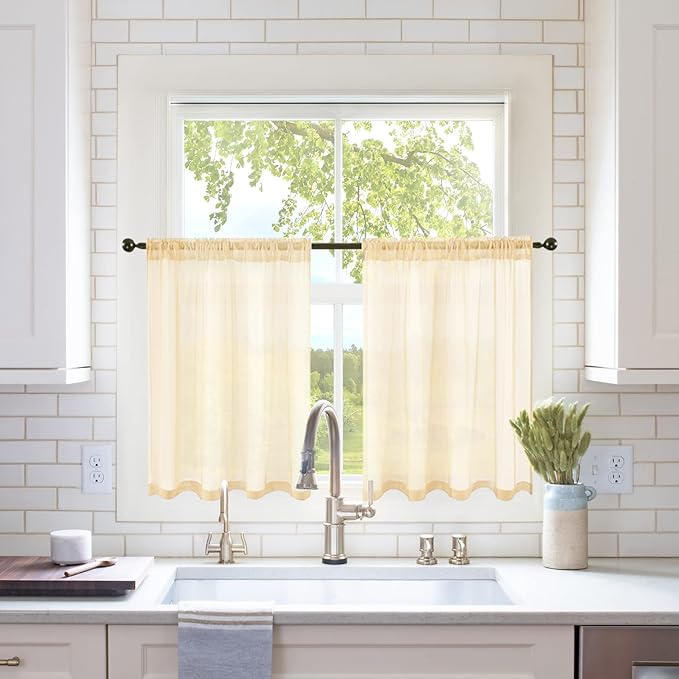 MIULEE 2 Panels Red Kitchen Tiers Half Window Sheer Curtains Rod Pocket Translucent Voile Drapes for Kitchen Bathroom Small Windows 29 by 36 Inch Cream Beige