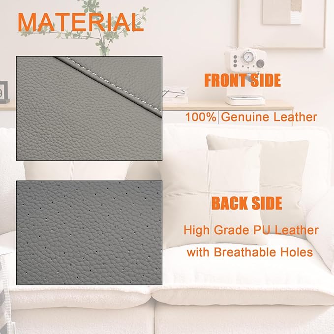 Kidol & Shellder Genuine Leather Throw Pillow Cover 18x18 Modern Solid Lumbar Pillow Covers-Luxury Pillowcases for Couch Sofa Bed-Soft Durable Decorative Cushion Case with Hidden Zipper(Grey)