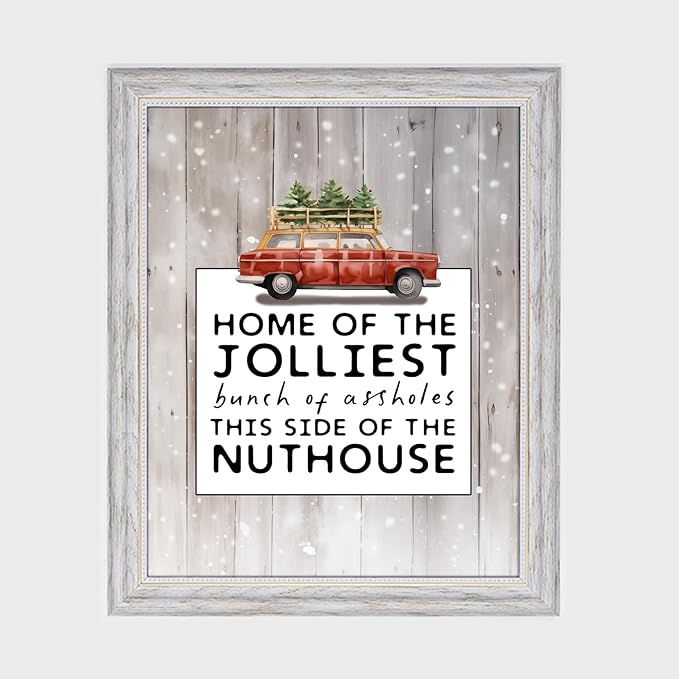 Home of the Jolliest Bunch of Sign, Vintage Christmas Wall Art, Funny Christmas Print, Christmas Wall Decorations, Holiday Decor, Vacation Print