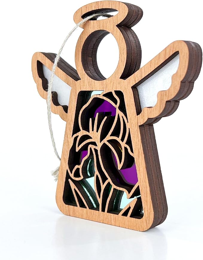 Iris Suncatcher - Purple Flower Christmas Ornament - Guardian Angel Gift for Mom, Grandma, Sister, Daughter - 3.5" (H)
