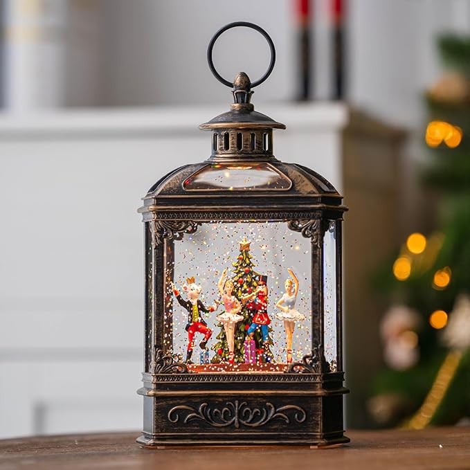 Christmas Snow Globe Lantern Lighted Nutcracker Suite Scene Musical Snow Water Lantern Swirling Glittering Home Decoration and Gift, Battery Operated or USB Powered