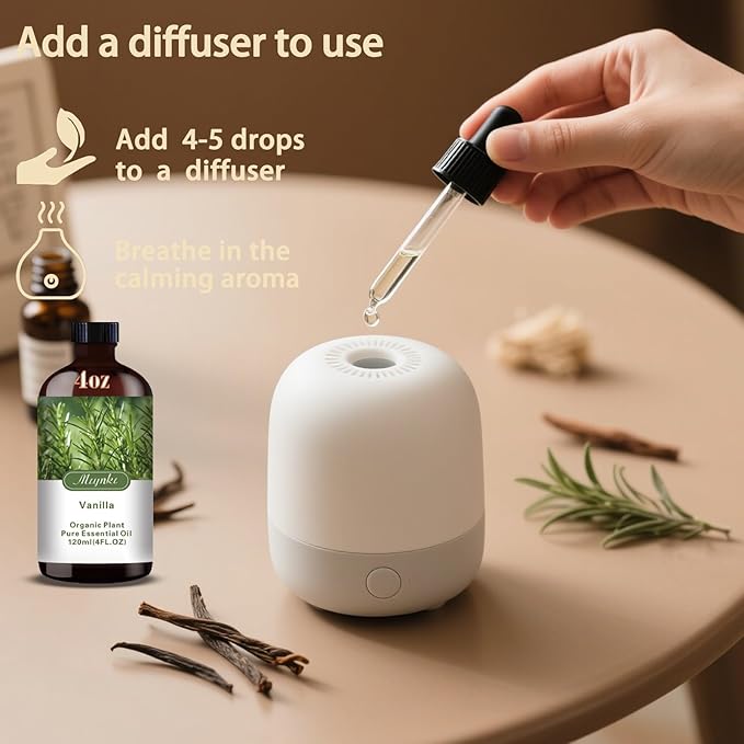 Vanilla Fragrance Oil-Vanilla Essential Oil 4.33oz (130ml)-100% Pure Natural Scent for Diffusers, Candles, Soap Making & Aromatherapy-Relaxing Home & Gift Essential Oil for Bath, Massage