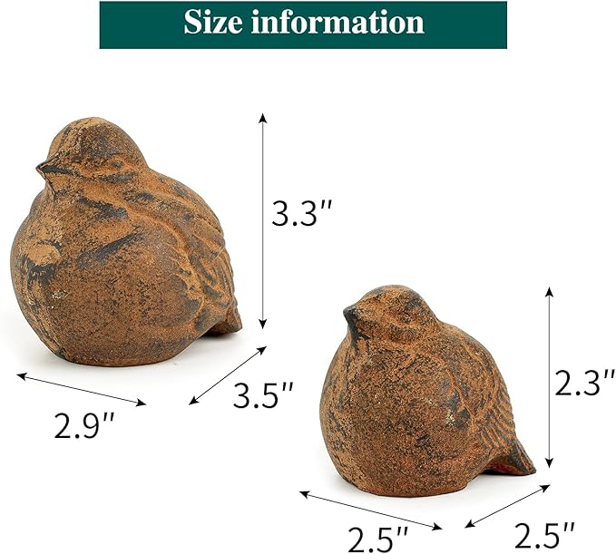 Sungmor Cast Iron Bird Statue, Vintage Animal Collection Figurines, Home Office Table Decor, Paperweight, Doorstop, Garden Lawn Cute Ornament, Rust Finish