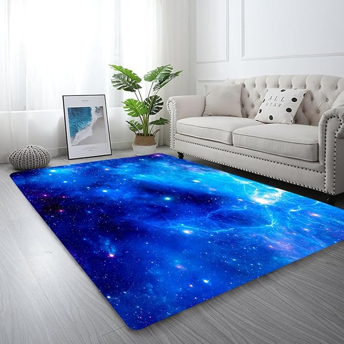 kxry Area Rugs 2X3 Feet, Blue Galaxy Space Soft Machine Washable Area Rugs Outer Space Starry Sky Universe Non Slip Foldable Floor Carpet for Living Room Bedroom Dining Room Dorms Nursery Rooms Office