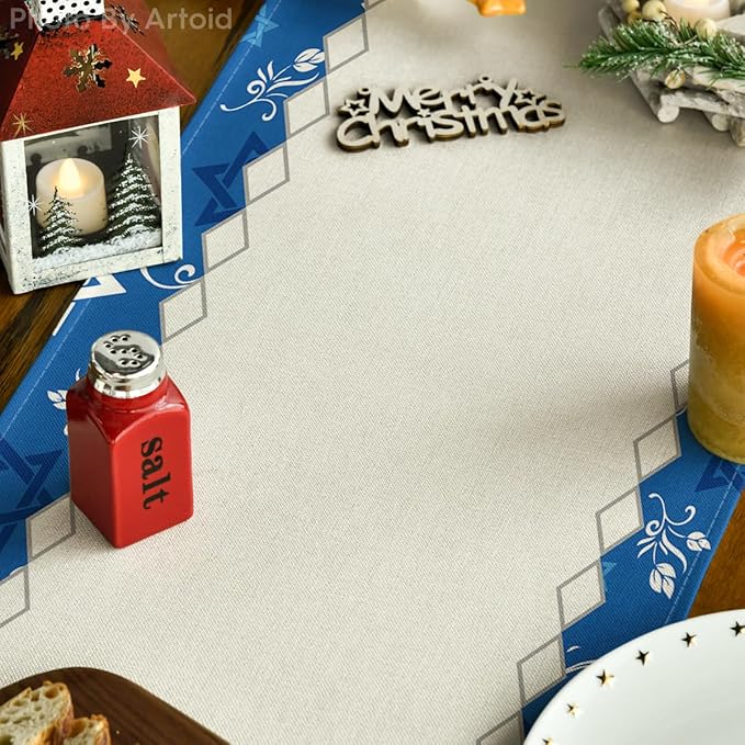 Artoid Mode Hexagram Hanukkah Table Runner, Star of David Jewish Menorah Passover Chanukah Holiday Kitchen Dining Table Decoration for Indoor Outdoor Home Party Decor 13 x 72 Inch