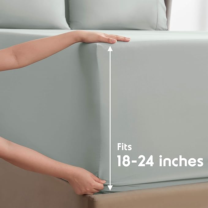 Nestl Extra Deep Twin Sheet Set - 4 Piece Breathable & Cooling Sheets - Hotel Luxury Bedding Set w/18-24 Inch Deep Pockets - Easy & Secure Fit - Super Soft, Wrinkle Free & Comfy - Sage Green