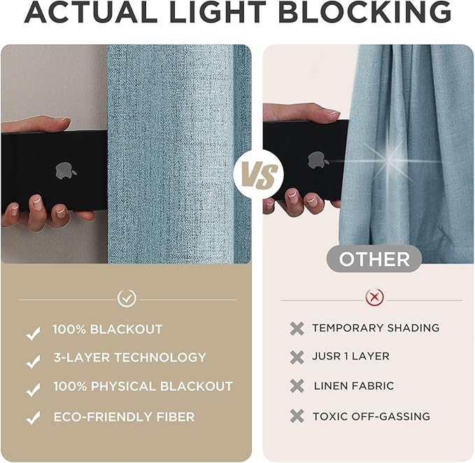Joydeco Blackout Curtains for Bedroom - 90 Inch Long 100% Light Blocking 2 Panels Sky Blue Drapes, Thermal Insulated Room Darkening Curtains, Linen Textured for Living Room, Rod Pocket & Back Tabs