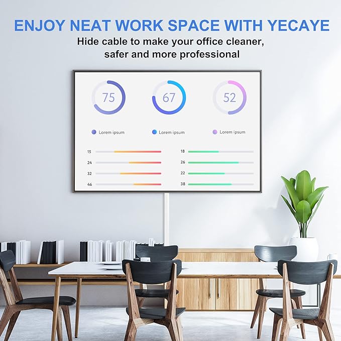 250in Cord Hider, One-Line Cable Hider, Yecaye Small Cord Covers for Wires on Wall System, Cable Raceway Kit for Max 2 Cords, Wire Hiders for Tv on Wall, Wire Hider, 16XL15.7in W0.59in H0.4in, White