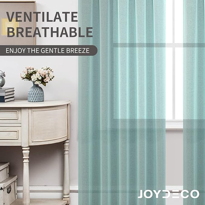 Joydeco Blue Sheer Curtains 63 Inch Length 2 Panels Set, Rod Pocket Long Sheer Curtains for Window Bedroom Living Room, Lightweight Semi Drape Panels for Yard Patio (54x63 inch, Teal Blue)