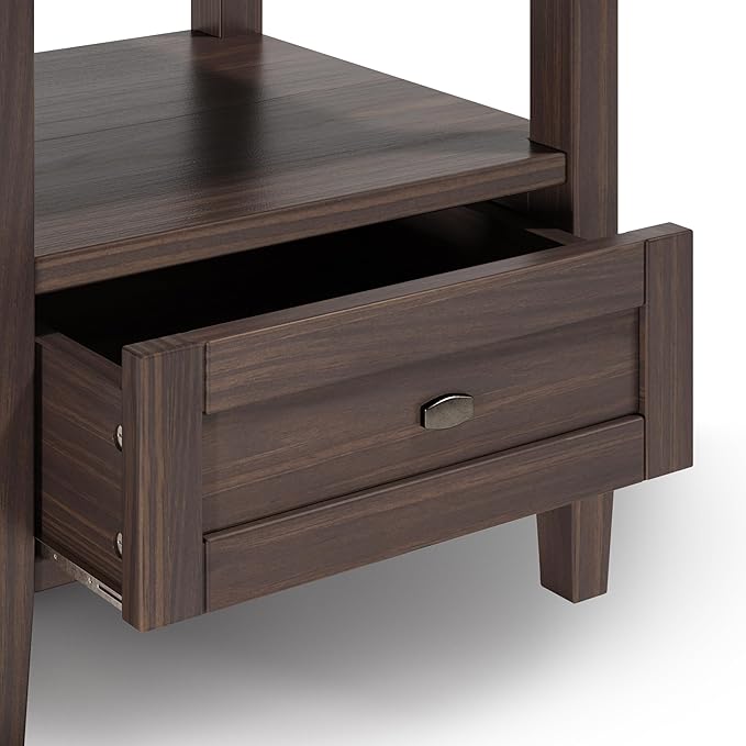 SIMPLIHOME Warm Shaker SOLID WOOD 20 inch Wide Rectangle Transitional End Table in Warm Walnut Brown for the Living Room and Bedroom