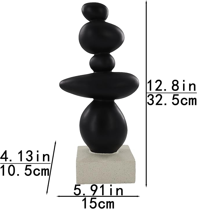 13'' Abstract Rock Decorative Sculpture Ornament, Sandstone Statue Decor for Living Room, Modern Resin Stone Sculpture,Coffee Table Decoration,Gifts for Good Luck, Health, Strength,Black