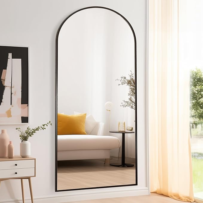 Full Length Mirror, 78"x38" Arched Floor Length Mirror with Stand, Black Body Mirrors Hanging or Leaning, Wall Mirrors Freestanding with Aluminum Frame for Living Room, Bedroom