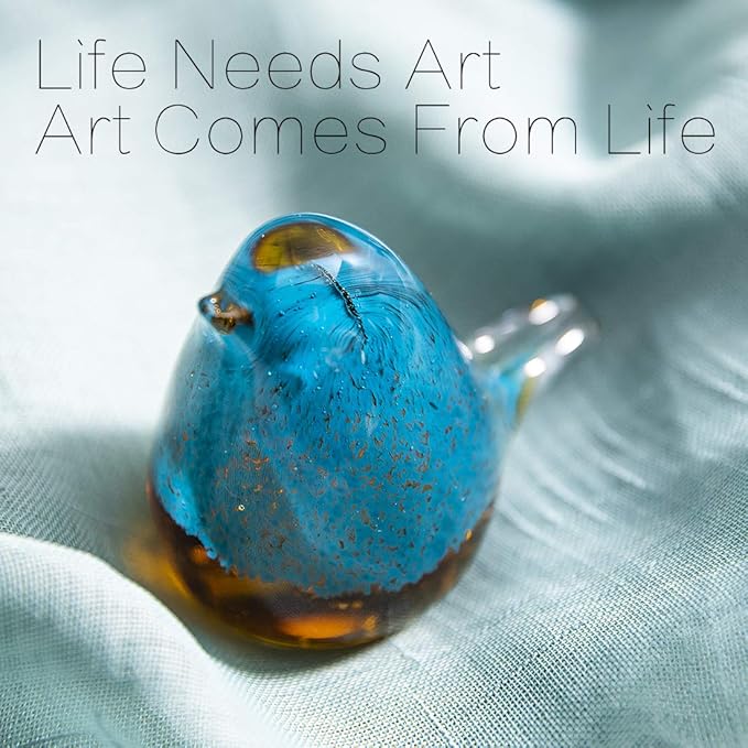 QFkris Blown Glass Bird Figurine Collectible Glass Art Craft Gift for Christmas, Birthday Home Decor Blue Yellow Paper Weight
