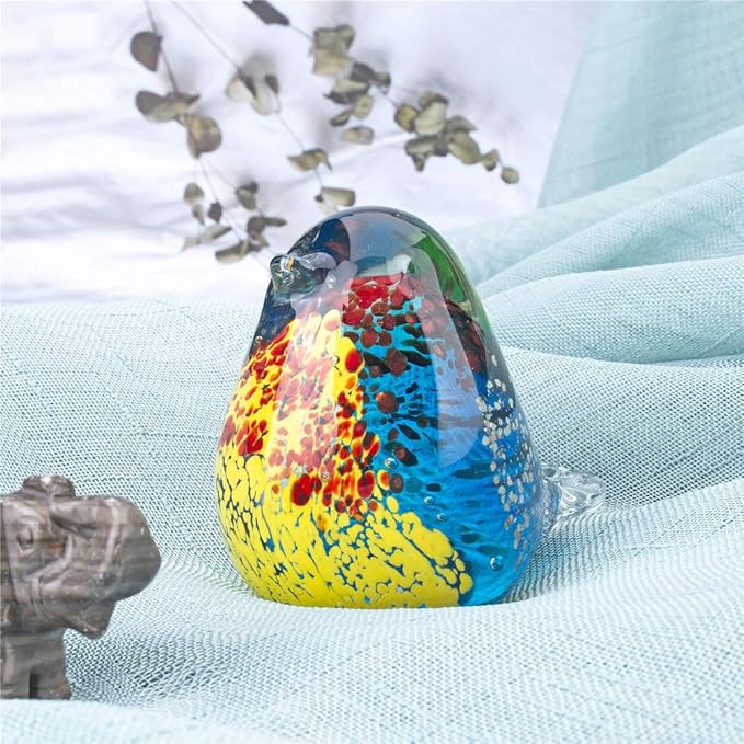 QFkris Art Glass Bird Figurine Handmade Blown Glass Crystal Paper Weight Christmas Birthday Gift Home Table Ornament Decor (N004)