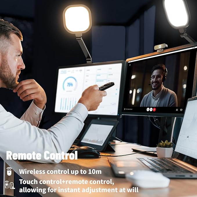 2Pack Video Conference Lighting, Zoom Lighting for Computer with Clamp, 30 Light Modes, Eye Caring Swing Arm Desk Light with Memory & Timing Func for Home Office, Video Call, Video Conferencing