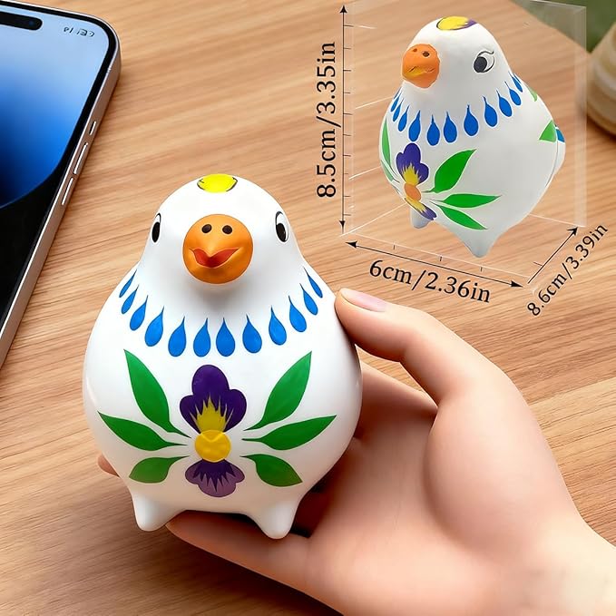 Decorative Clay Bird Figurines Hand-Painted Folk Art Design Collectible Smal Figurines Holiday Birthday Couples Friend Unique Gift Idea Decorative Home Art Table Bring Good Luck (White)