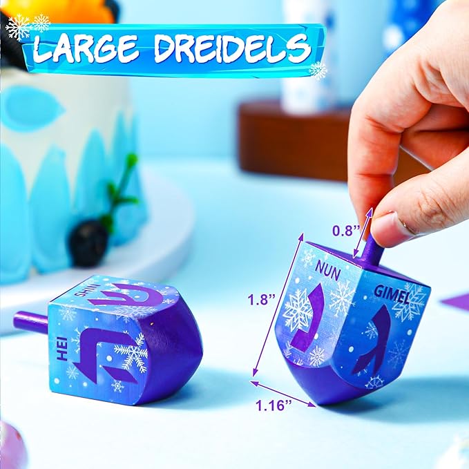 2 Pcs Hanukkah Dreidels Game Toy Extra Large Wooden Dreidel for Hanukkah Decoration with English Transliteration, Forever Spinning Tops Party Favors(Snowflake)