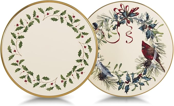 Lenox Holiday 6-Piece Salad Plates Dinnerware Set, Service For 6, Porcelain, Dishwasher Safe, Round Plates Set, Ivory Red & Green, Perfect for Gatherings, Hosting, Christmas Dinnerware (Ivory 6 Piece)