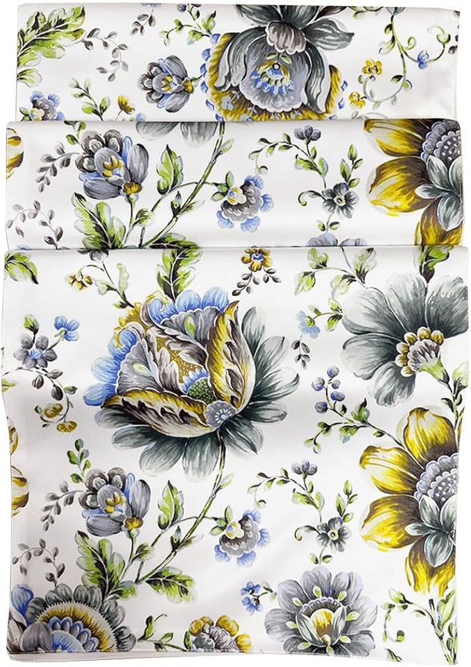 Decozen Table Runner - Japanese Print Floral Design Perfect for Kitchen Dining Room Home Decor Console Table Farmhouse - White