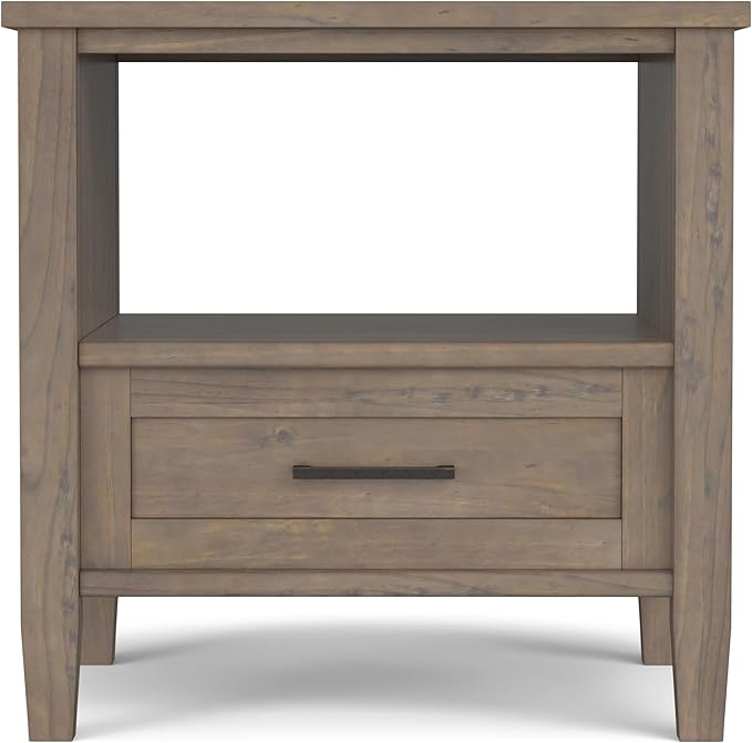 SIMPLIHOME Ela SOLID WOOD 20 inch Wide Rectangle Transitional End Table in Smoky Brown for the Living Room and Bedroom