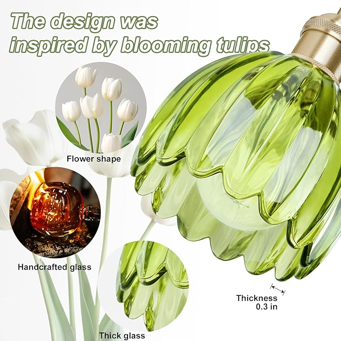Vintage Bathroom Light Fixtures,2-Light Hardwired Vanity Lights Over Mirror,Gold Wall Sconces with Green Tulip Glass Shade for Bathroom Living Room,E26 Socket(Bulbs Not Included)