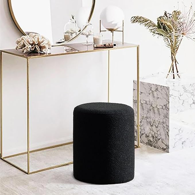 Get Set Style Modern Round Ottoman with Soft Padded Seat, Multifunctional Vanity Stool for Makeup, Upholstered Footrest Stool Ottoman Foot Stool for Living Room, Bedroom