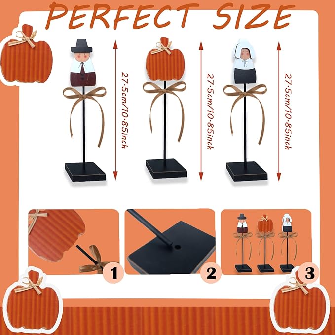 3 Pcs Thanksgiving Tiered Tray Decor Turkey Wooden Table Pilgrim Couple Decorations Indoor Fall Sign for Thanksgiving aumtum Home Table Decor