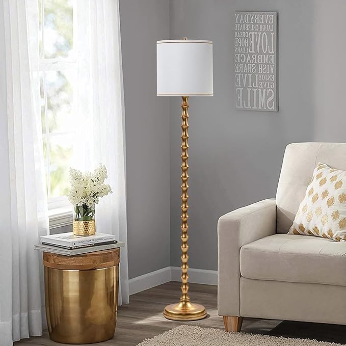 64.5" Gold Floor Lamp for Living Room, Gold Bamboo Floor Lamps for Bedroom, Tall Skinny Lamp for Home Decor, Mid Century Antique Floor Lamps with White Lampshade